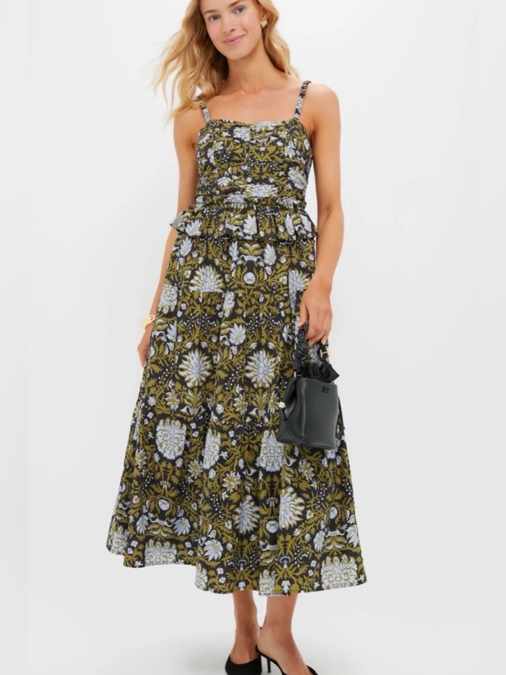 HYACINTH HOUSE Size XXS • Green Floral Midi Dress TUCKERNUCK.